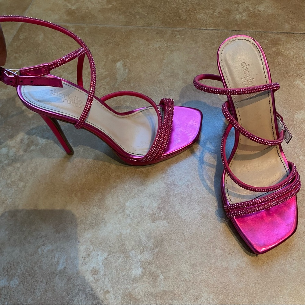 Charlotte Russe Pink Crystal Strappy Sandal Heels Size 6